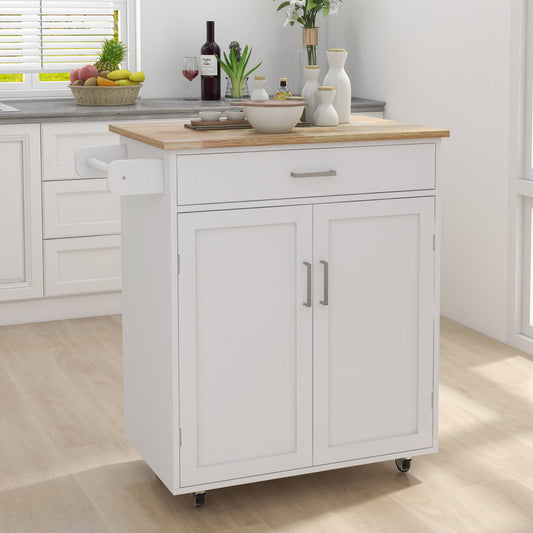 Kitchen Island Rolling Trolley Cart With Adjustable Shelves And Towel Rack Rubber Wood Table Top