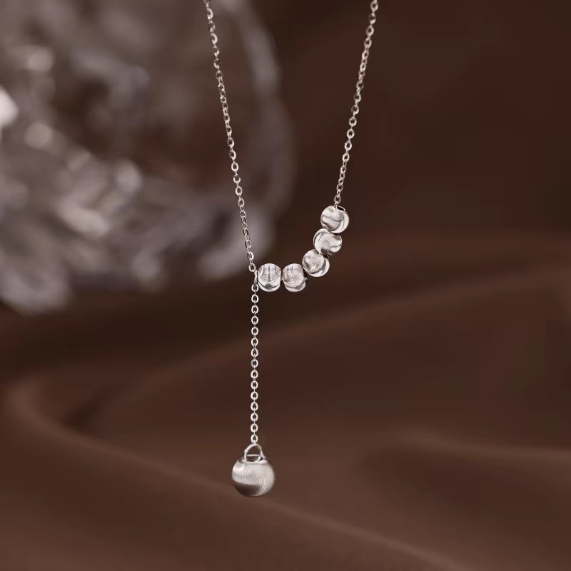 1pc 999 Sterling Silver Brushed Bead Adjustable Tassel Necklace, Minimalist Luxurious Style, Perfect For Daily Wear & Valentine's Gifts