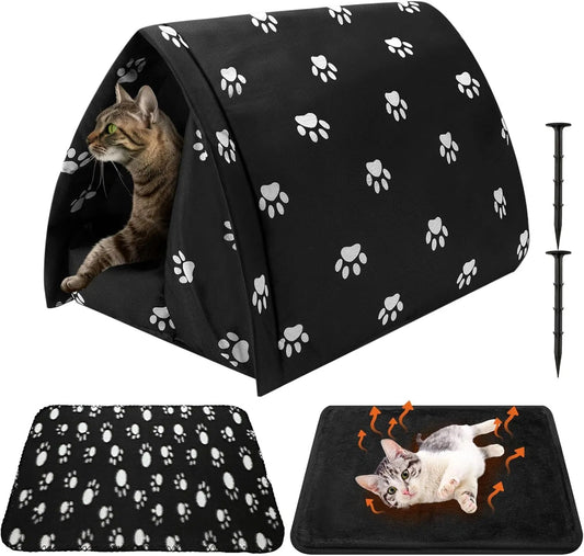 Winter Outdoor Cat House With Self Warming Pad Blanket 17 In X 12 In Weatherproof Foldable Feral Cat Shelter Waterproof Outside Warm Bed Cave Tent For Dogs Puppy Wild Animal Indoor Home
