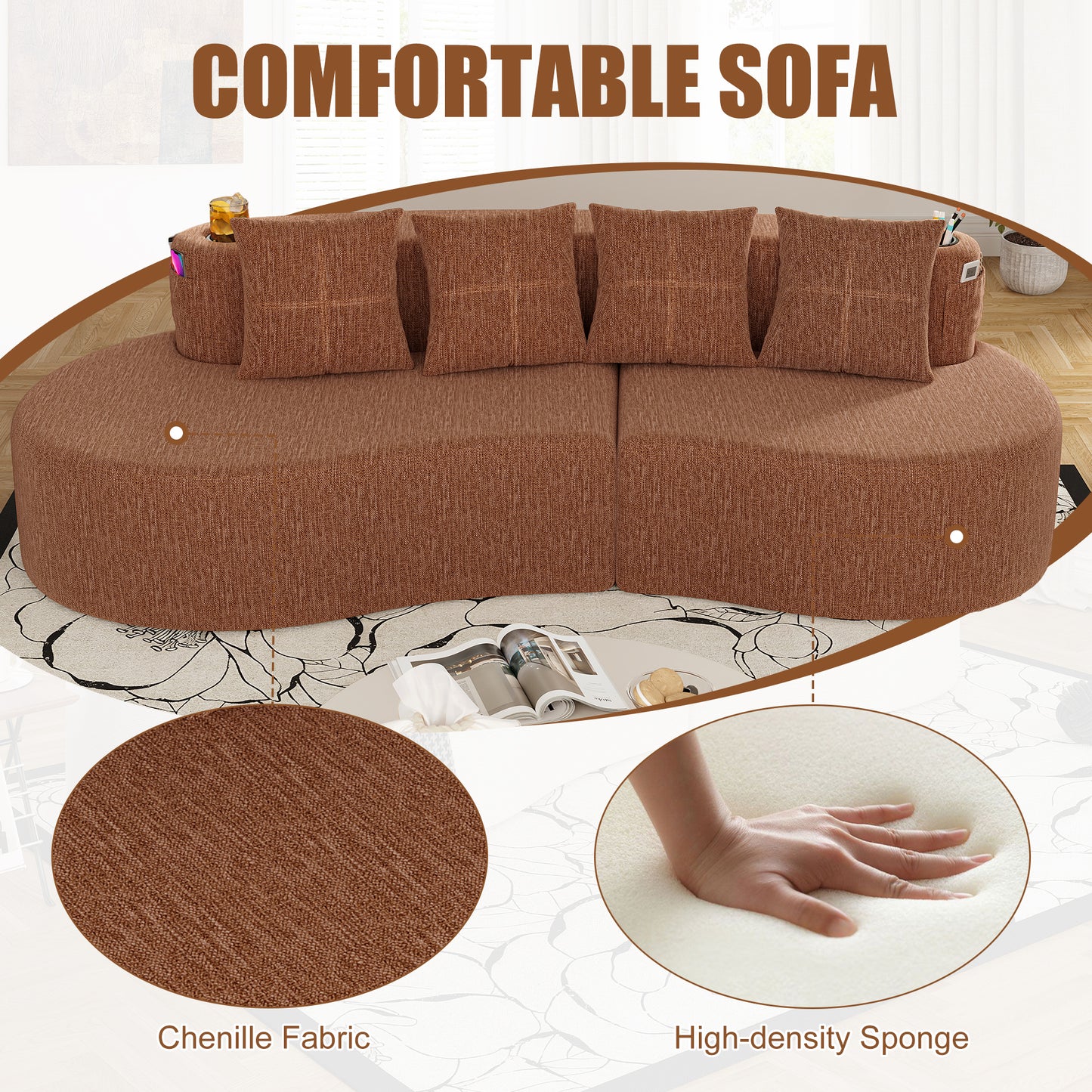 Modern Curved Sectional 3 Seat Minimalist Elegant Half Moon Sofa Compressed Modular Sectional Sofa For Living Room, Office, Apartment