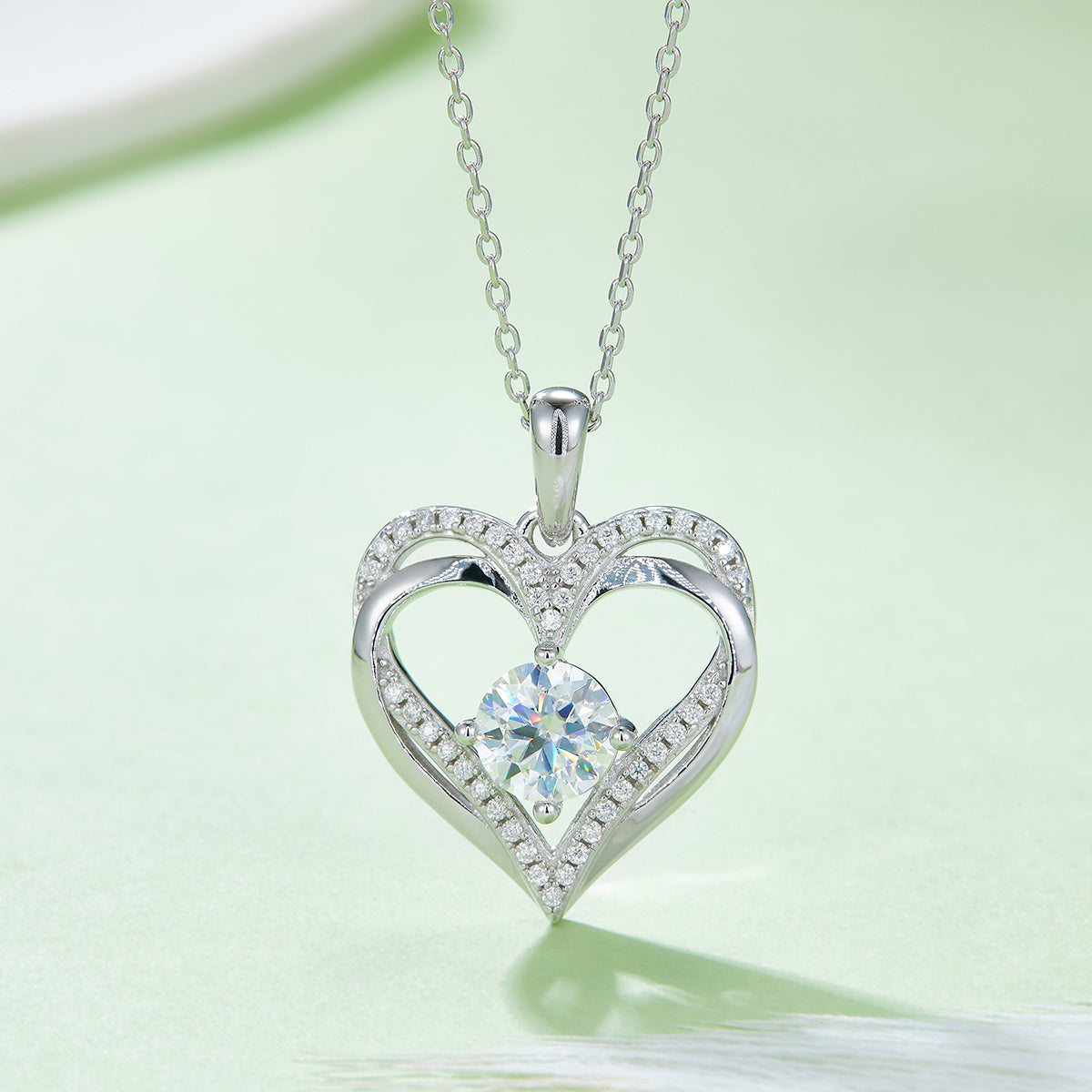 4.4g S925 Sterling Silver Heart Moissanite Necklace 45cm  42 Stones Pendant With GRA Certificate, Platinum Plated Romantic Jewelry Gift Box Set For Women