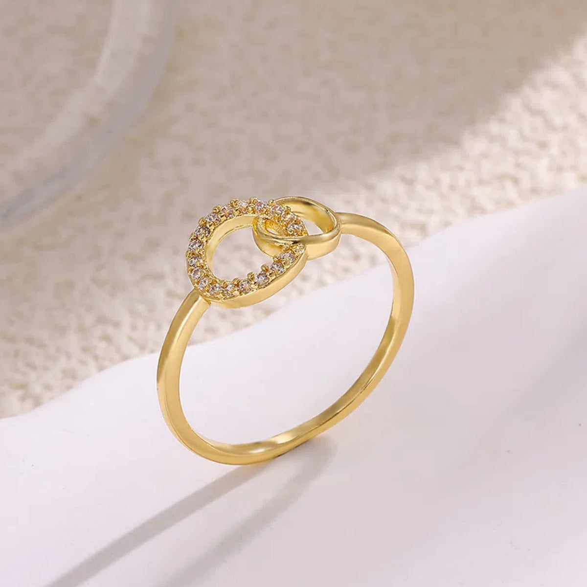 Korean-style Simple Graceful Geometric Diamond-embedded Round Double-ring Buckle Ring