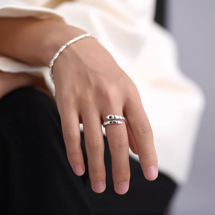 1pc 999 Sterling Silver Polished Snake Bone Open Ring, Minimalist & Edgy Style, Perfect For Daily, Dating & Gifting, Ideal Valentine's Gift