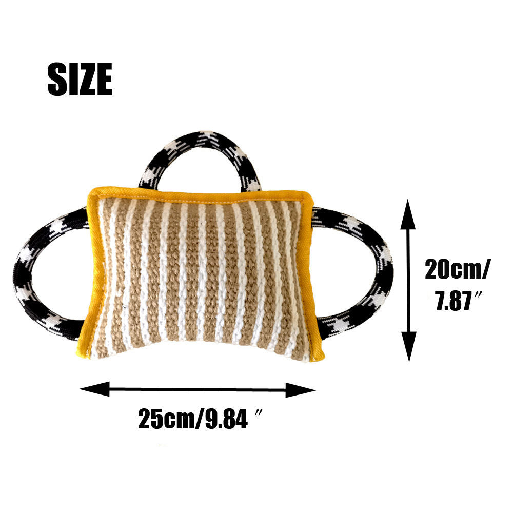 Dog Rope Toys Dog Jute Bite Pillow With 3 Strong Handles Tug Of War Dog Toy Perfect Pull Toy For Medium Large Dogs Training Interactive Playing
