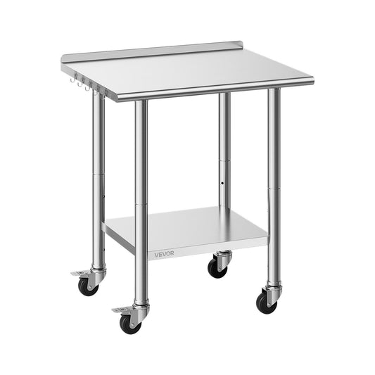 Stainless Steel Work Table, 24x30 Inch Food Prep Table With Wheels And Backsplash, Commercial Kitchen Workstation With Adjustable Undershelf, Metal Utility Worktable, For Restaurant Home Outdoor