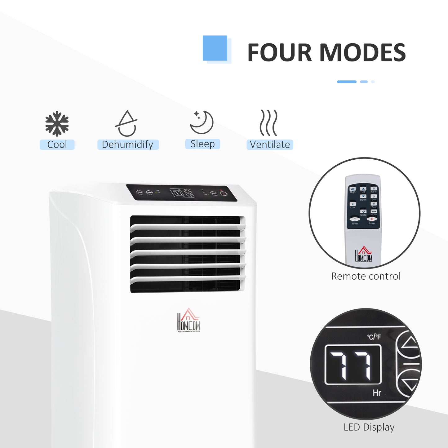 8000BTU Mobile Portable Air Conditioner with Cooling, Dehumidifier, and Ventilating with Remote Control, 2 Speed Fans, 24-Hour Timer for Bedroom, Living Room, Home Office, White