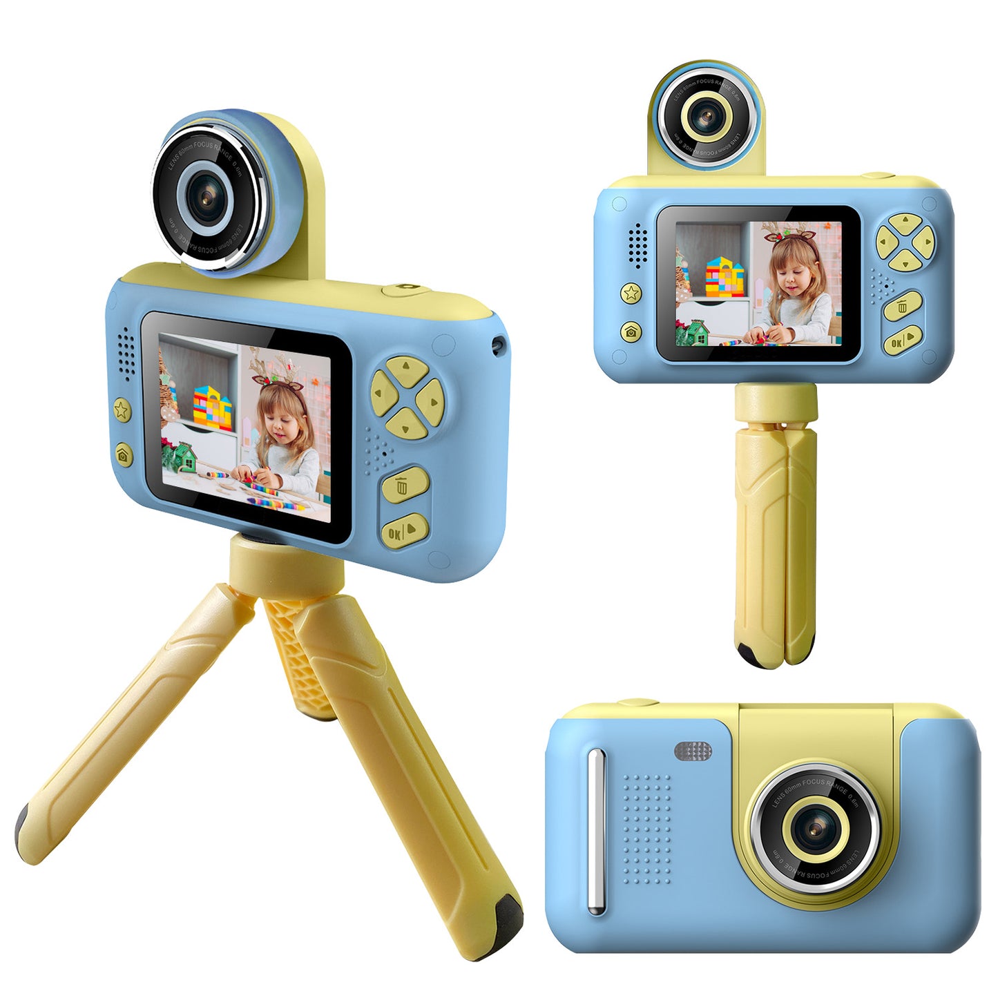 1Pc Kids Digital Camera With Flip Lens Children Video Camcorder Christmas Toy Birthday Gifts With Tripod 2.4in Screen 32G MMC Card For 3-10 Year Old Boys Girls