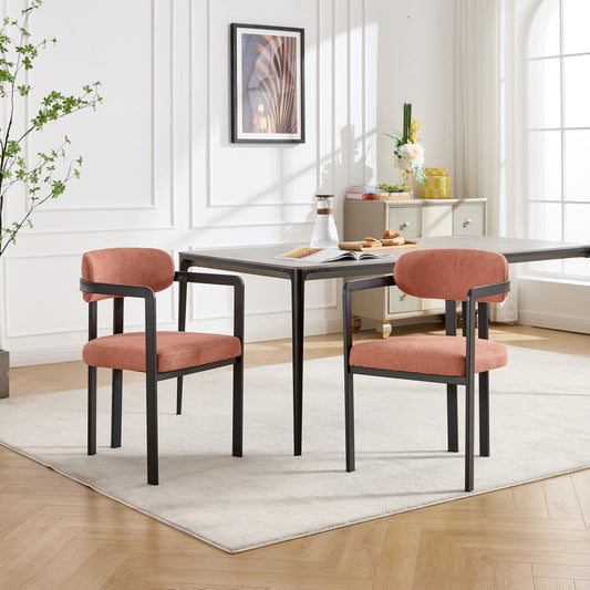 Modern Dining Room Chairs Set Of 2, Mid Century Upholstered Boucle Kitchen Dining Chairs With Black Metal Legs