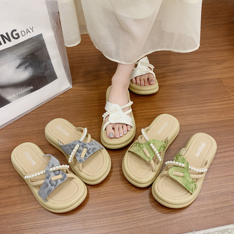 Women New Chinese Style Ink Floral Platform Slide Sandals Matching Daily