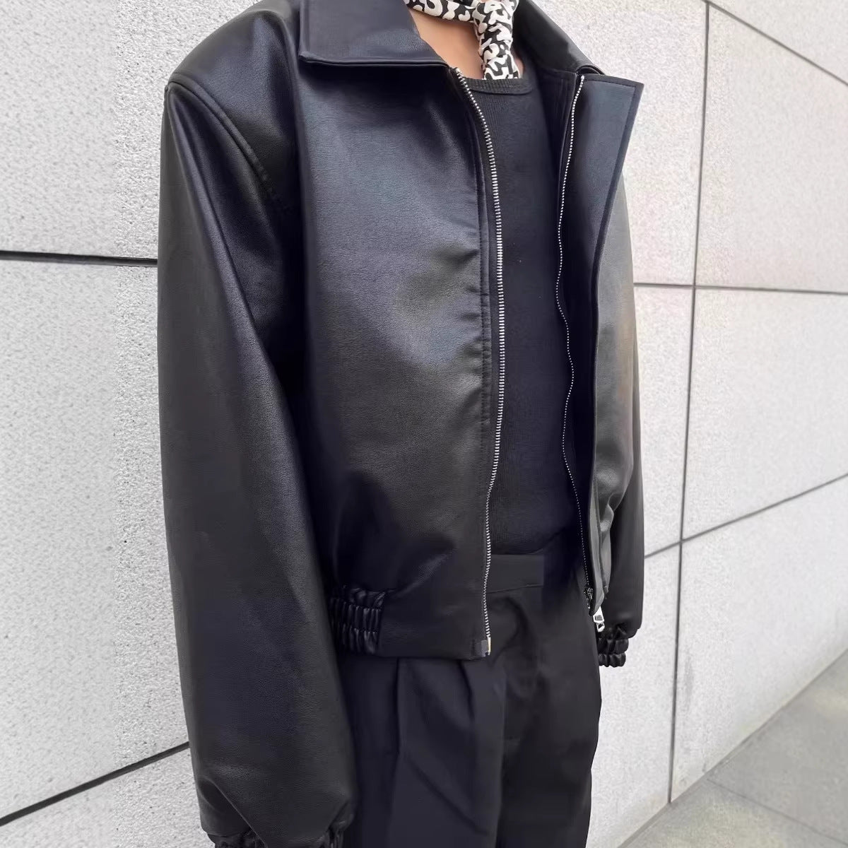 Retro Motorcycle Korean-Style Padded Shoulder Leather Jacket Coat For Men