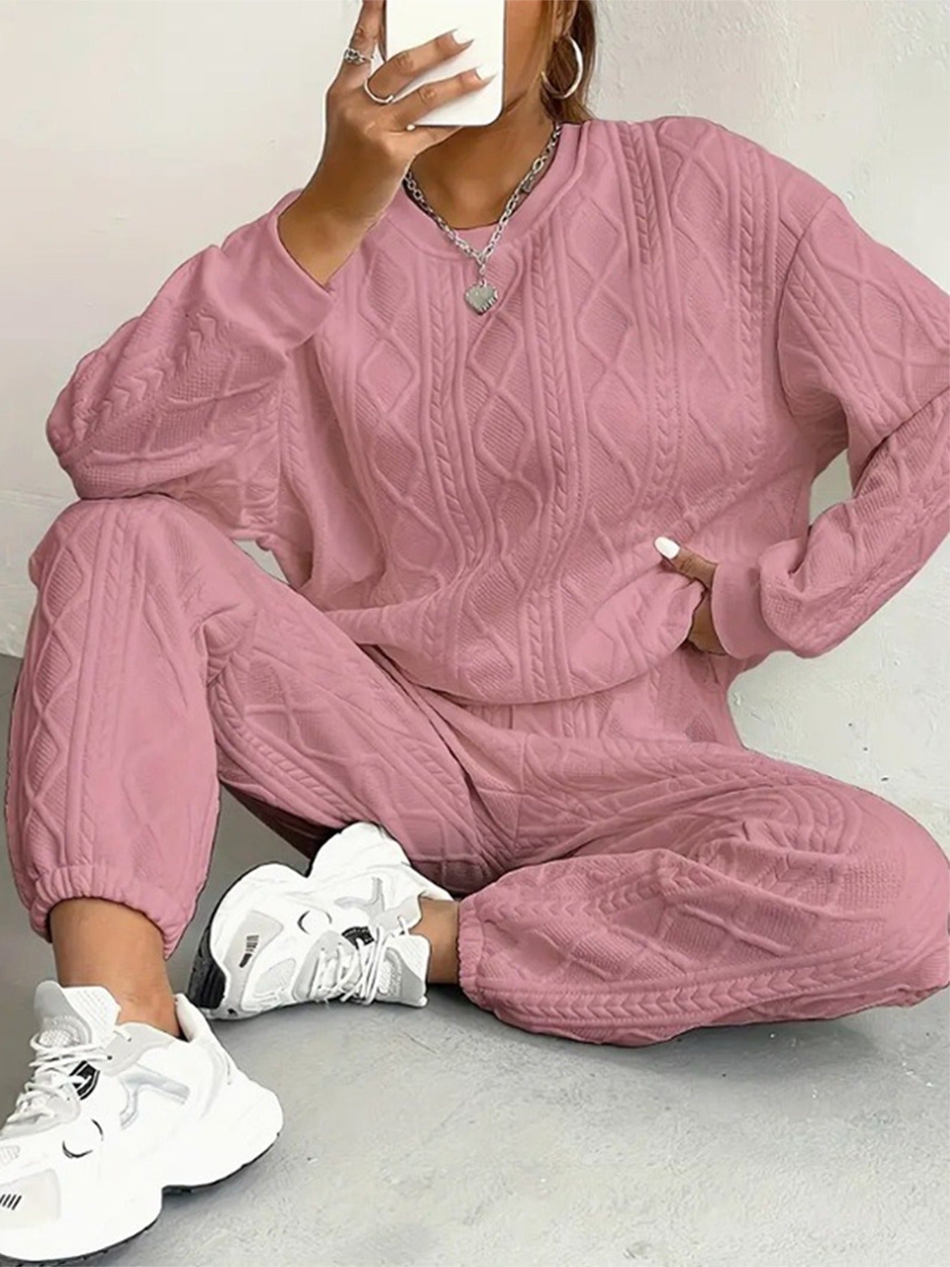 New Arrival Women's Fall Winter Fashion Ribbed Knit Casual 2-Piece Outfit Set