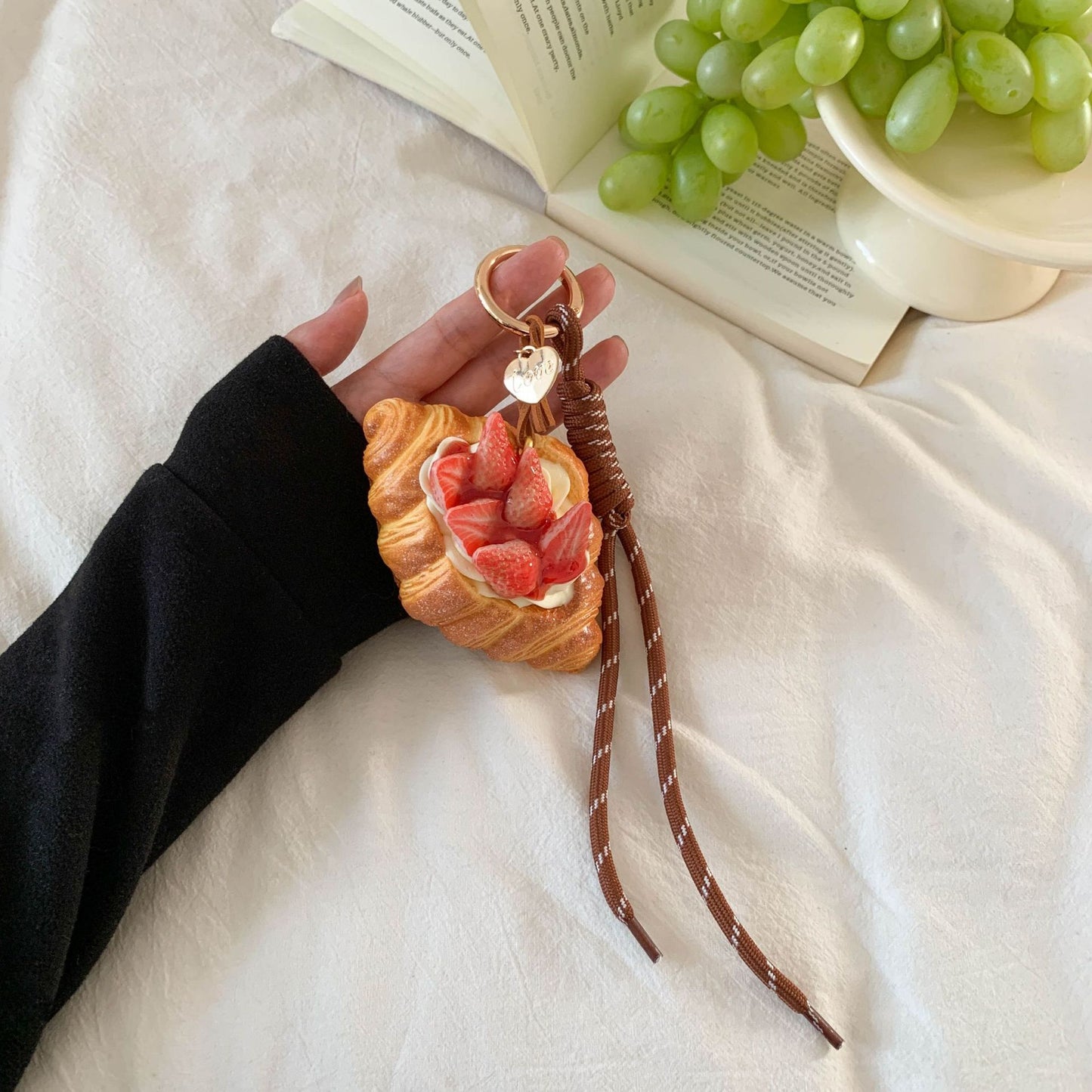 Cozy Afternoon Tea Simulation Fruit Cream Croissant Pendant