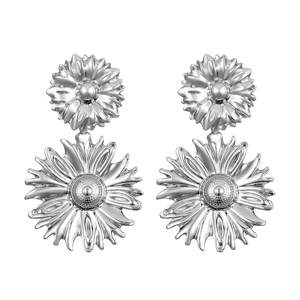 Women Stylish Folding Metal Petal Ear Drop Earrings, Sleek Smooth Finish Vintage Geometric Flower Shape High Fashion Ear Ornaments