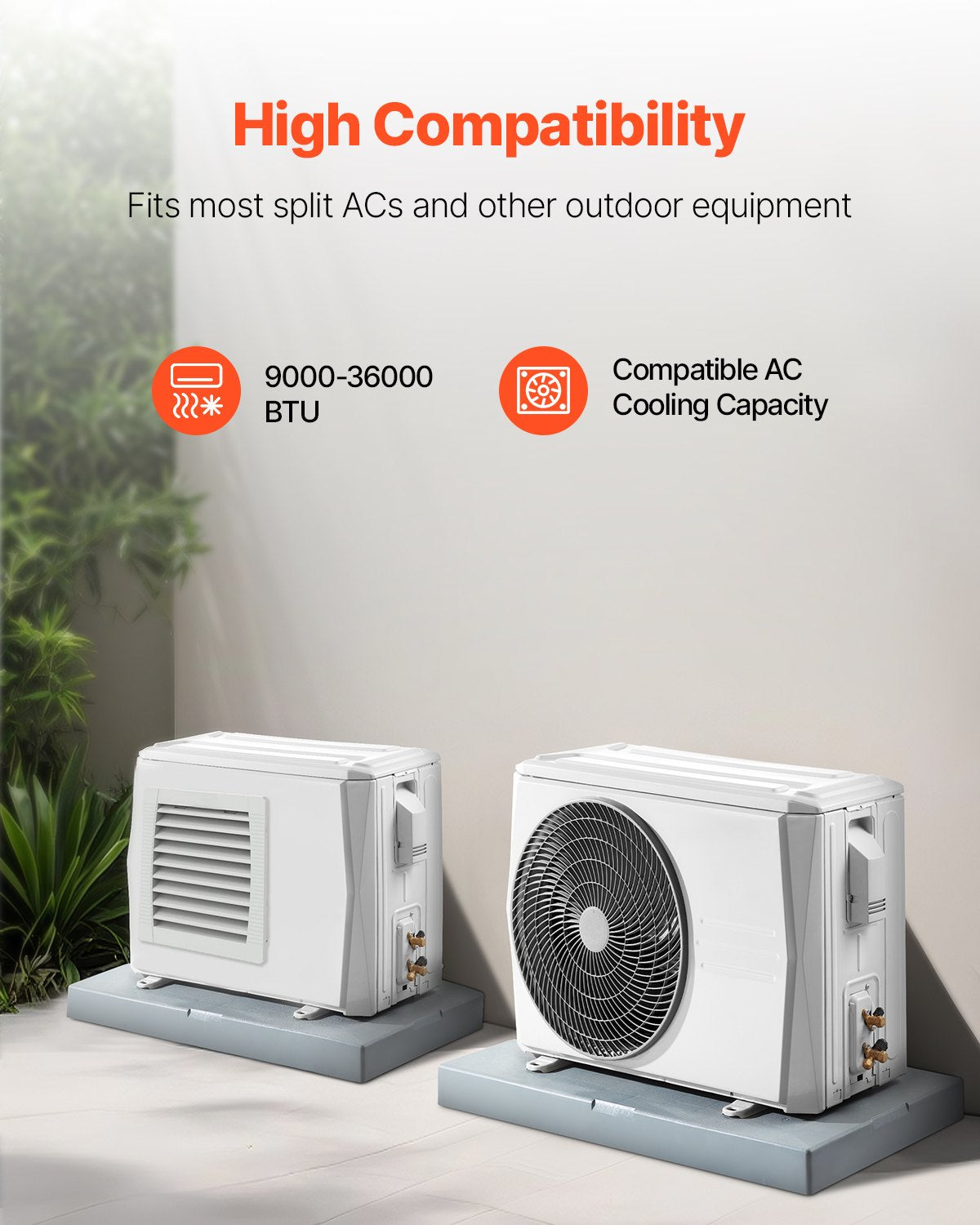 Mini Split Pad, For 9000-36000BTU Ductless Air Conditioner Heat Pump Systems, 960x460x74 Mm Plastic Outdoor Condenser Equipment Anti-Vibration Pads For Heat Pump System, Max Load 181kg