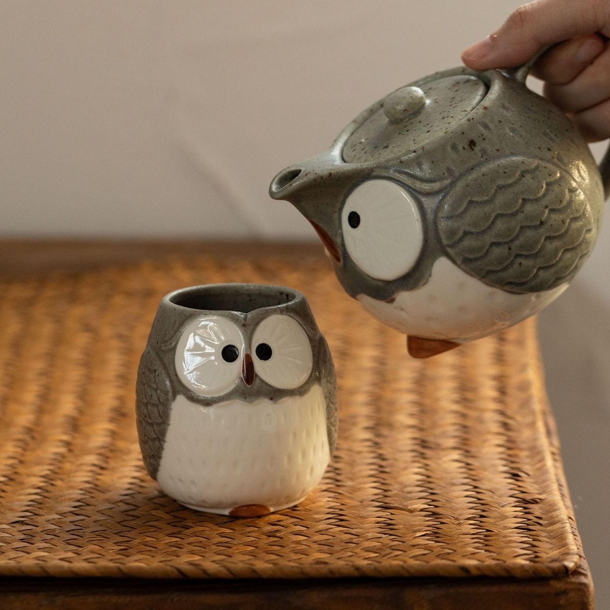 Mino Yaku Cute Owl Tea Pot Japanese Tea Set