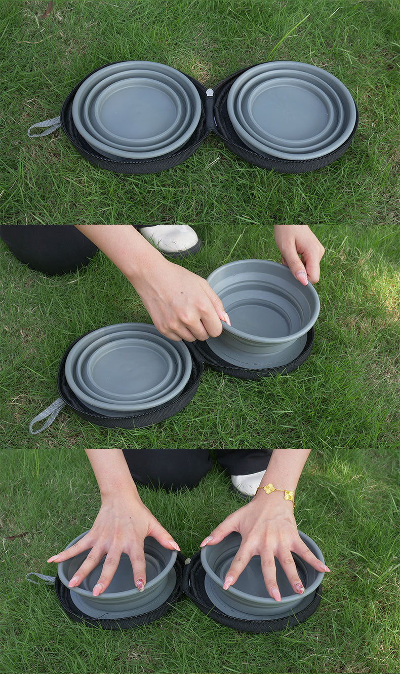Pet Bowl Outdoor Drinking Water Feeding Folding Tableware Set