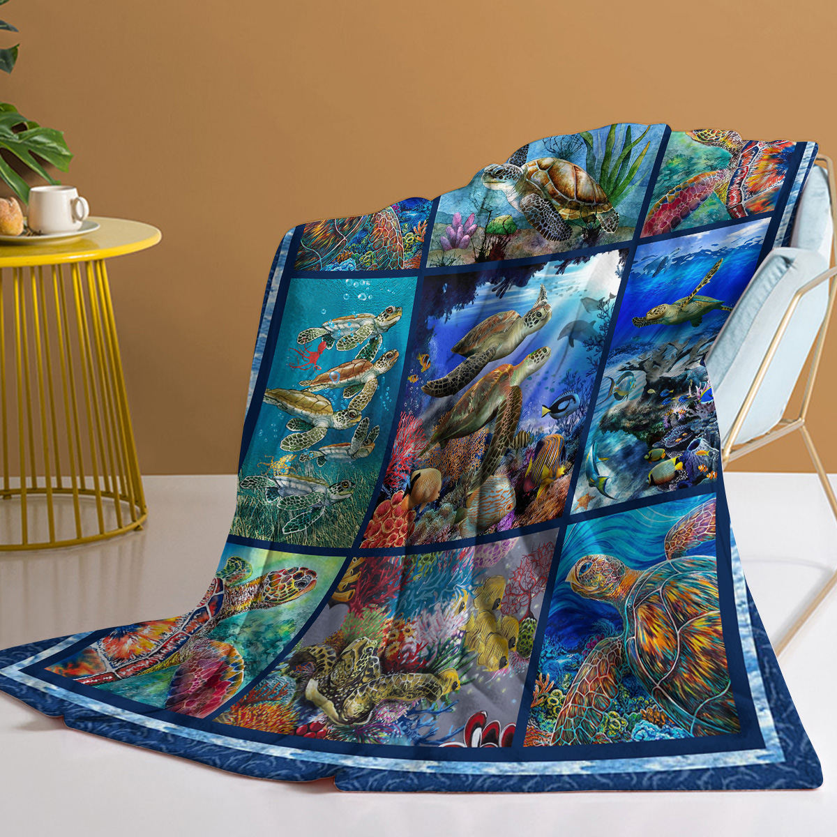 1 Pc Of Flannel Coral Turtle Cute Pet Theme Soft And Fluffy Multifunctional Outdoor Beach Camping Living Room Sofa Office Nap Printed Blanket