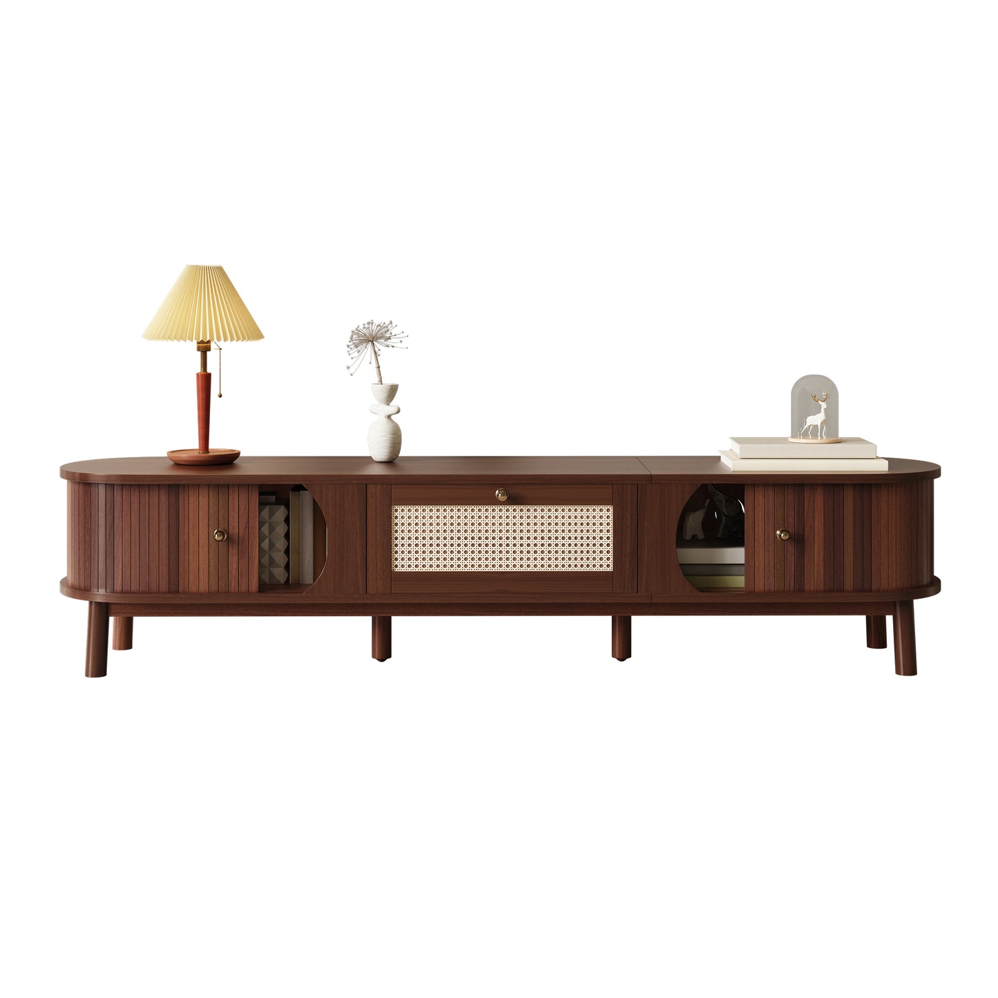 TV Cabinet  TV Cabinet With Natural Wood Doors And Rattan Drawers. Natural Storage Solutions For A Rustic Ambience