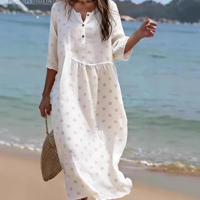 Round Neck Fashion Premium Long Sleeve Printed Dress