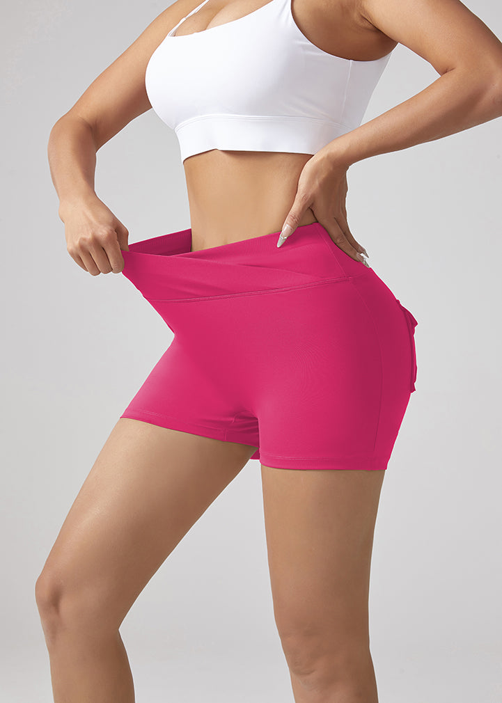V-waist Stretch Yoga Workwear, Pocket Button Tight Pants, Women's Peach Hip Running And Fitness Shorts