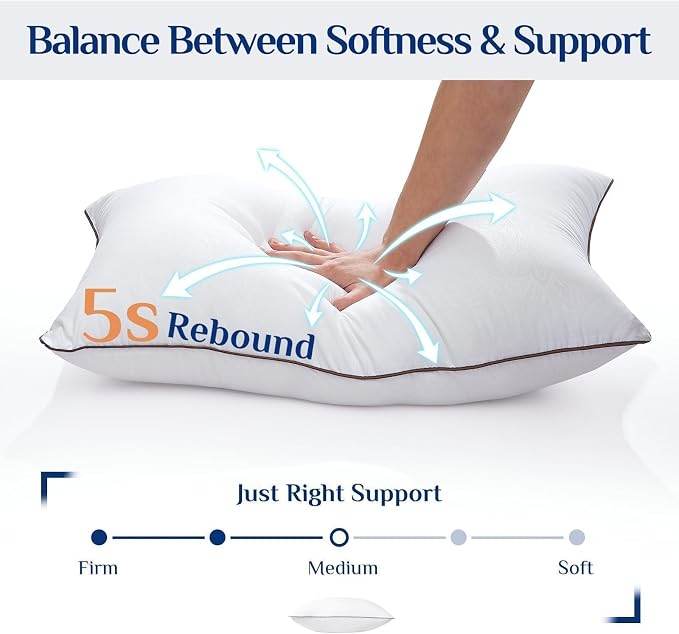 Pillows Standard And Full Size, Hotel Collection Bed Pillows For Side, Back, And Stomach Sleepers, Fluffy And Supportive, Down Alternative Microfiber Filled Pillows, Available In 2 Pack & 4 Pack