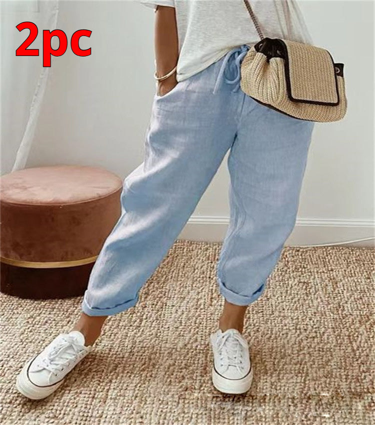 Women's Fashion Cotton Linen Solid Color Casual Pants