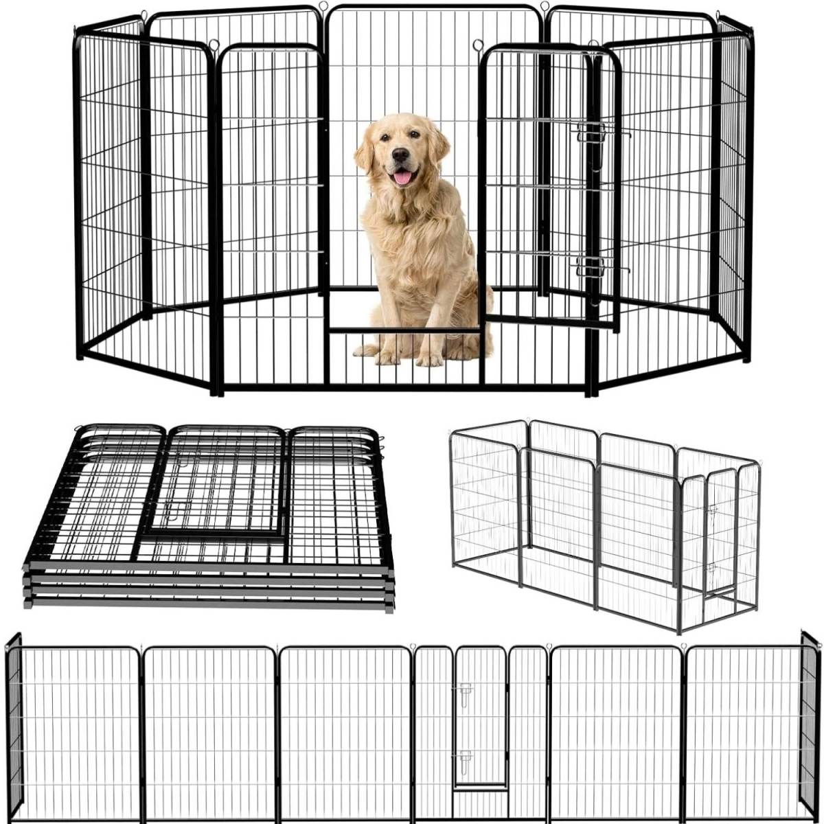 Indoor Outdoor Dog Playpen, Premium Pet Puppy Fence With Gate, Portable Cage