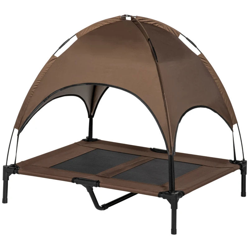 PawHut Elevated Portable Dog Cot Pet Bed With UV Protection Canopy Shade, 36 Inch, Coffee