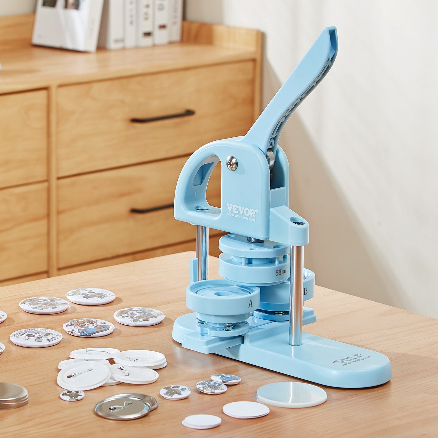 3-IN-1 Button Maker,300pcs Button Parts, Button Maker Machine With Panda Magic Book, ErgonomicArc Handle Punch Press Kit, For Children DIY Gifts, Blue