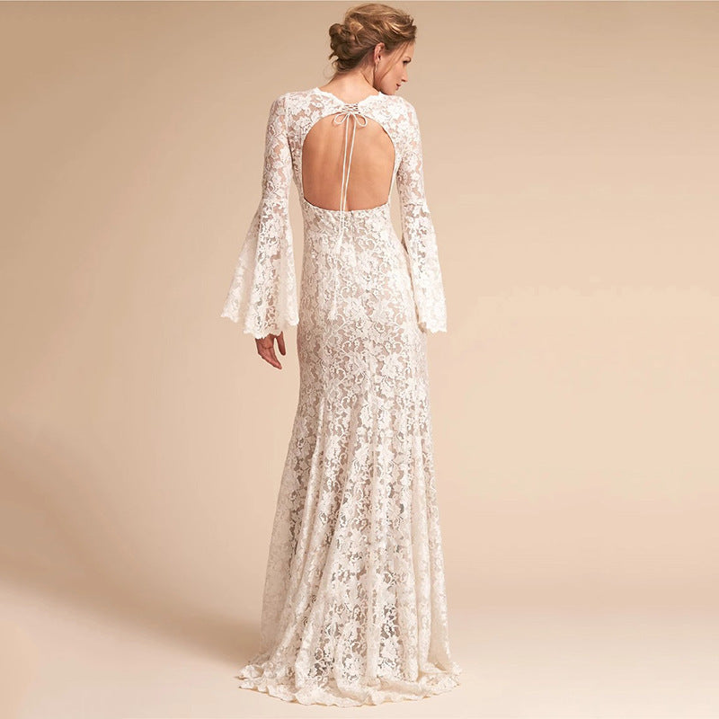 New Slim-fit Vintage Flared-sleeve Gown