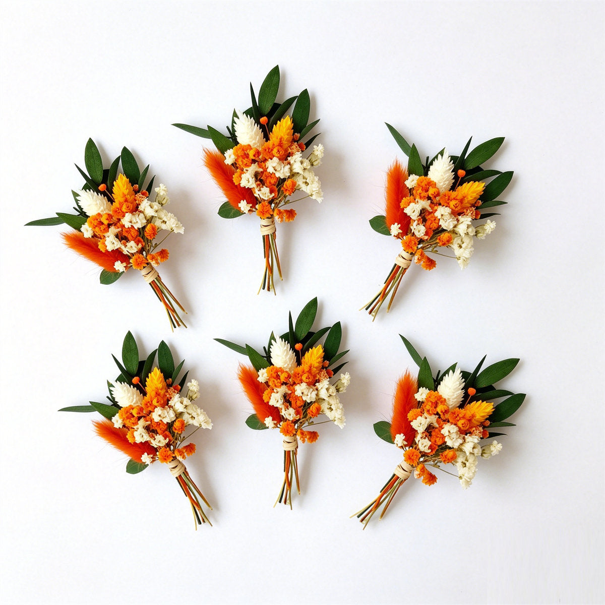 6-Piece Set Of Mini Dried Flowers In Orange For Table Decorations And DIY Projects—Party Supplies Set