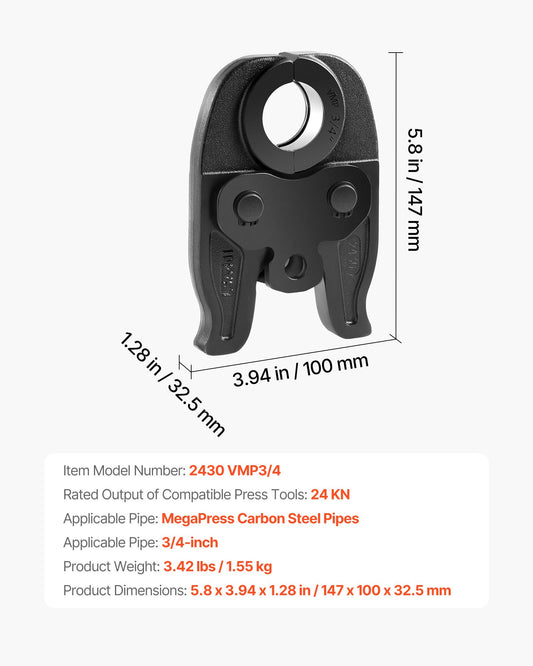 3/4" MegaPress Jaw For Compact Series Press Tools, 52 HRC Hardened Steel Pressing Jaw - Compatible With 24KN Press Tools For Carbon Steel Pipes Connections