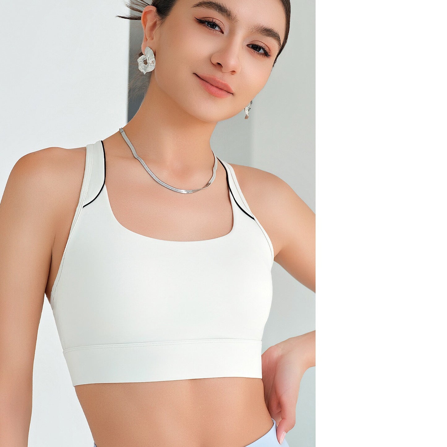 New Women's Sports Bra, Shockproof Fixed Cups, Thin Style For Running & Yoga, Supportive Gathered Design With Hollow-out Details, Three Rows & Three Hooks Yoga Bra