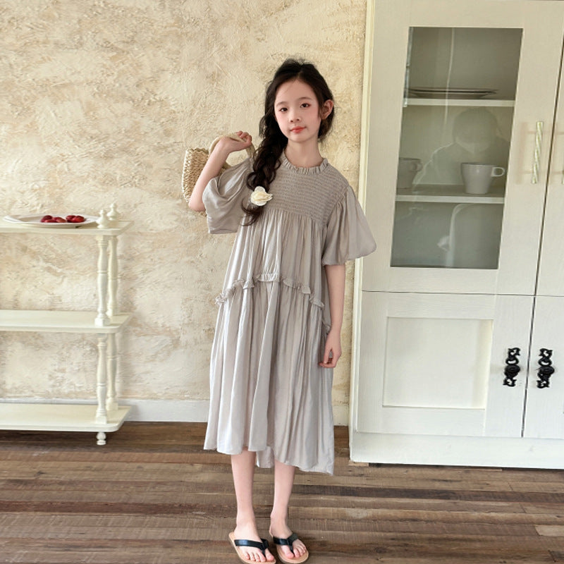Girls Summer Korean-style Casual Short-sleeve Lightweight Dress