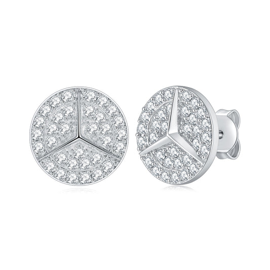 S925 Sterling Silver Moissanite Stud Earrings  Round Pave Three Pointed Star Geometric Design With GRA Certificate Platinum Plated Gift Box Set For Women Or Men
