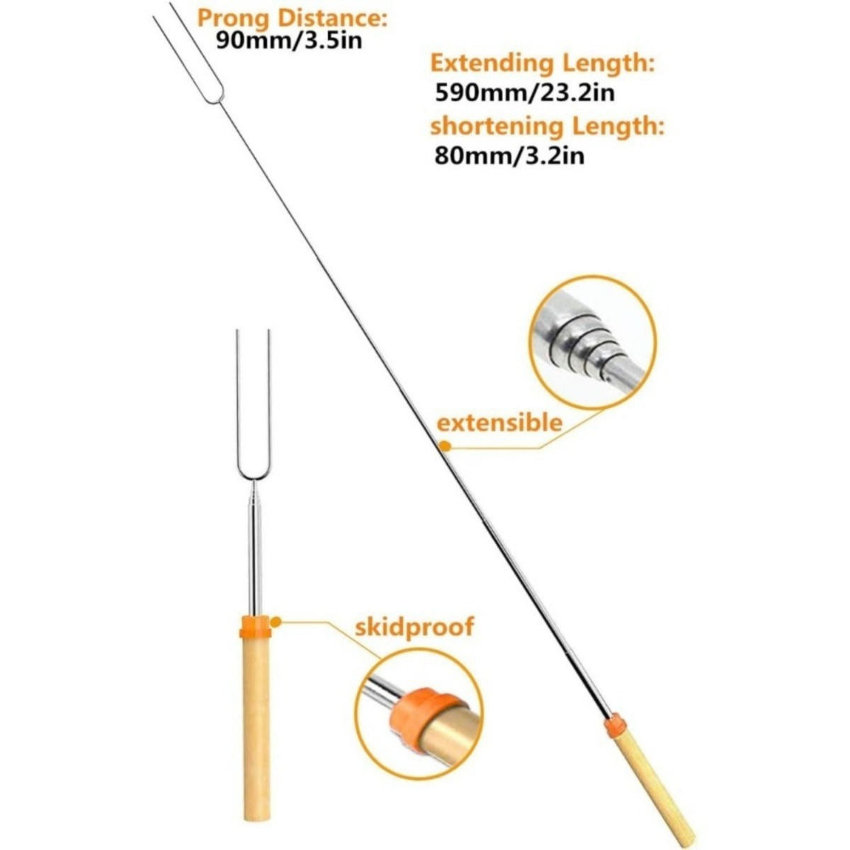 Set Of 8 Stainless Steel Bread Sticks, Telescoping Barbecue Forks For Campfires, Reusable Barbecue Skewers For Outdoor Parties, And A Camping Party Accessory Set