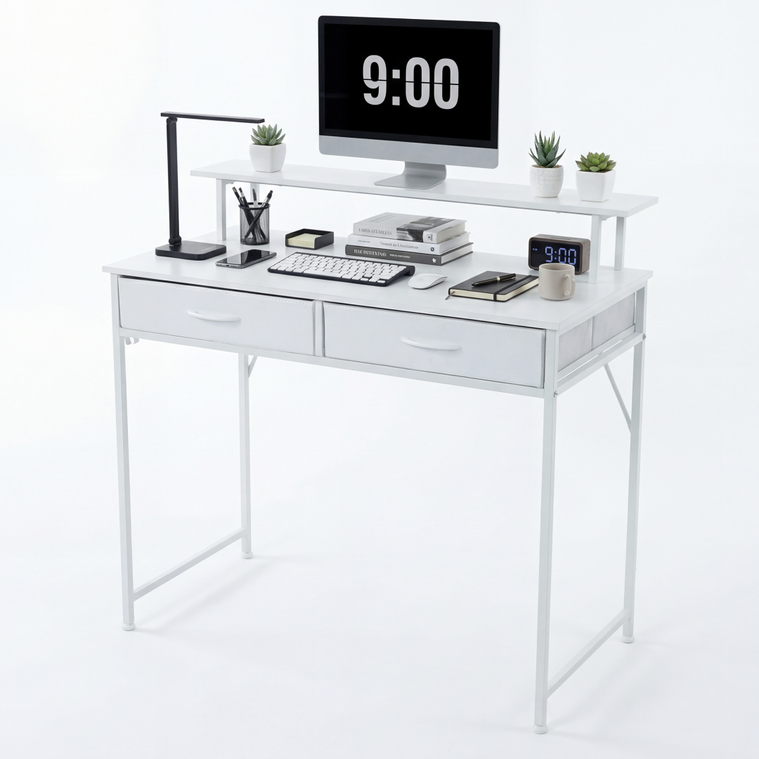 Computer Desk Small Home Office Bedroom Writing Study PC Table With Storage Space Fabric Side Bag Headphone Hook Metal Frame Adjustable