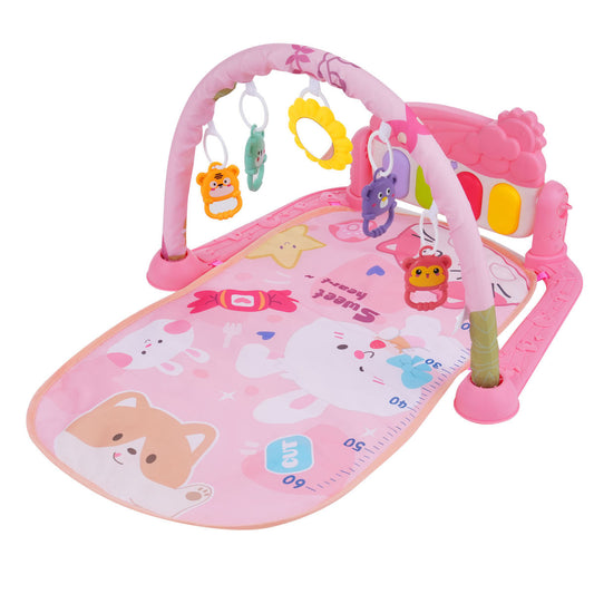 Baby Piano Play Mat, Kick And Play Musical Activity Gym, Baby Crawling Mat, Tummy Time Mat For 0-12 Months Infants, 4 Colorful Hanging Toys And Sun Flower Mirror