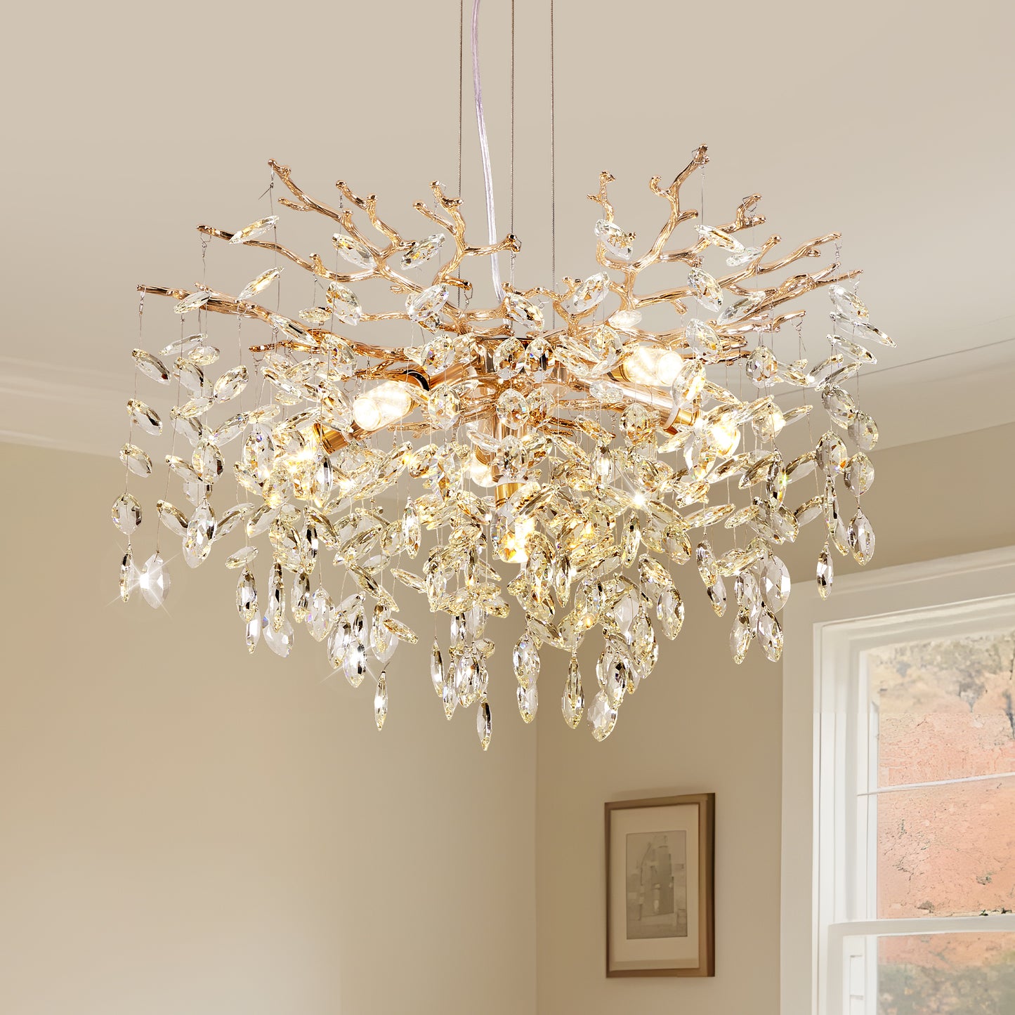 Modern Tree Branch Crystal Chandelier Luxury Gold Crystal Pendant Lighting 23.6  Contemporary 6-Light Chandeliers For Dining Room Kitchen Bedroom Living Room