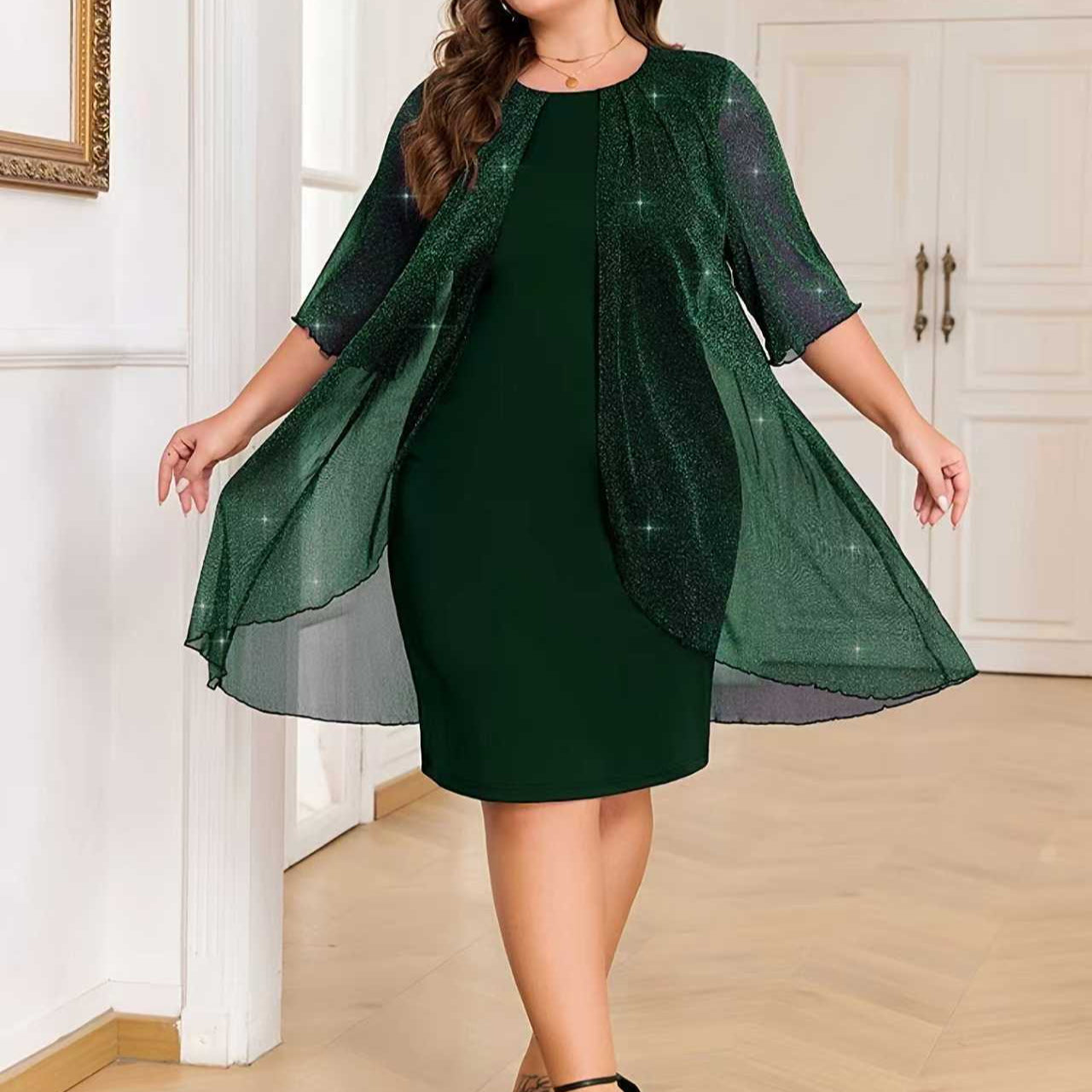 Womens Solid-color Mesh Fashion Casual Comfortable Dress