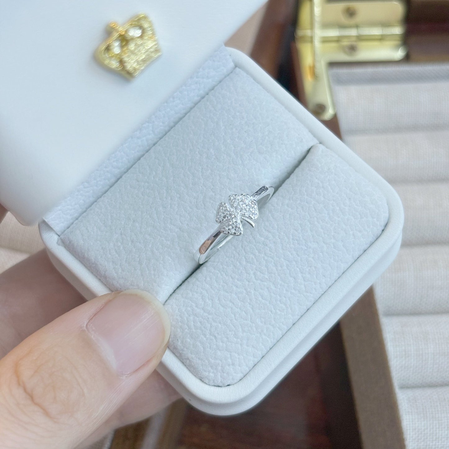 1pc 999 Sterling Silver Zircon Clover Open Ring, Sweet & Elegant Style, Perfect For Daily Wear & Valentine's Day Gift