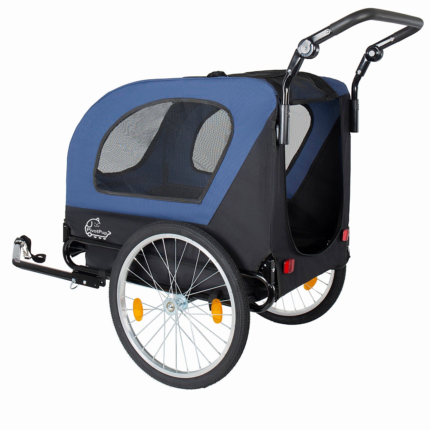 2-in-1  Bike Trailer & Pet Stroller For Dogs Up To 110lbs Foldable Pet Carrier Cart With Front Caster & 20   Quick Release Air-Filled Wheels, Breathable Mesh And PVC Rain Cover, Dark Blue