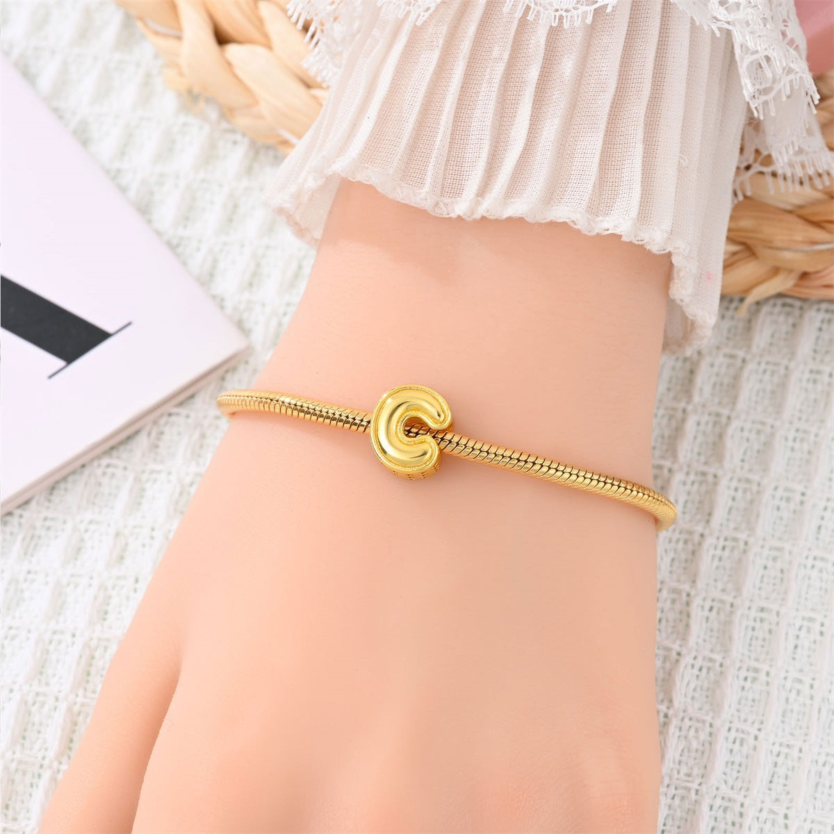 Gold-plated Copper DIY Bracelet Bead Accessories With English Letters