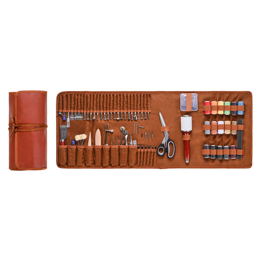Leather Working Tools Kit, 92 PCS Leather Craft Tools With Portable Leather Storage Bag, Engraving Punching Sewing Stamping Sanding Tools, Ideal For Beginners DIY Enthusiasts And Professionals