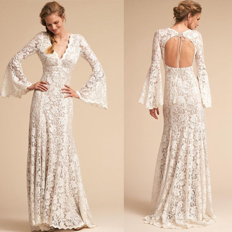 New Slim-fit Vintage Flared-sleeve Gown