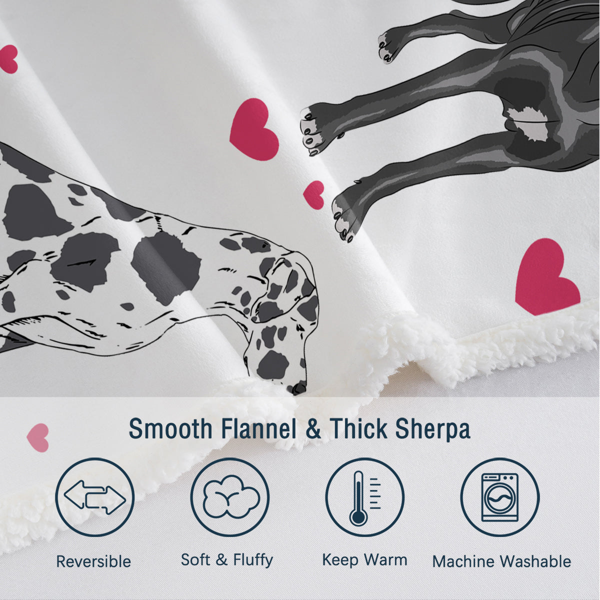 Great Dane Dog Blanket Red Heart Puppy Print Sherpa Fleece Throw Blanket Funny Kawaii Dog Portrait Plush Blankets Love Pets Gift For Women Kids