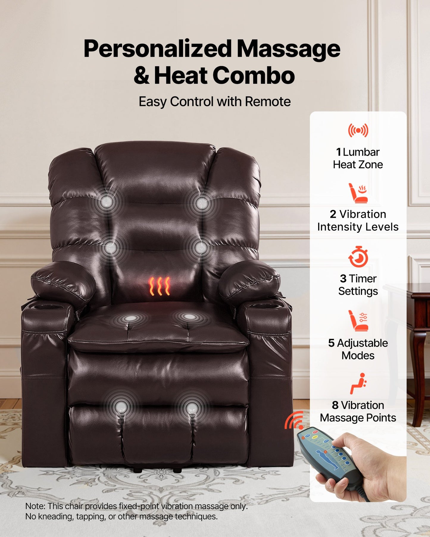 Power Lift Recliner Chair, Triple-Motor, Large Electric Lift Chair With Heat And Massage For Elderly, Infinite Position Adjustment, Leather Surface, With Storage Pockets And Cup Holders, Brown
