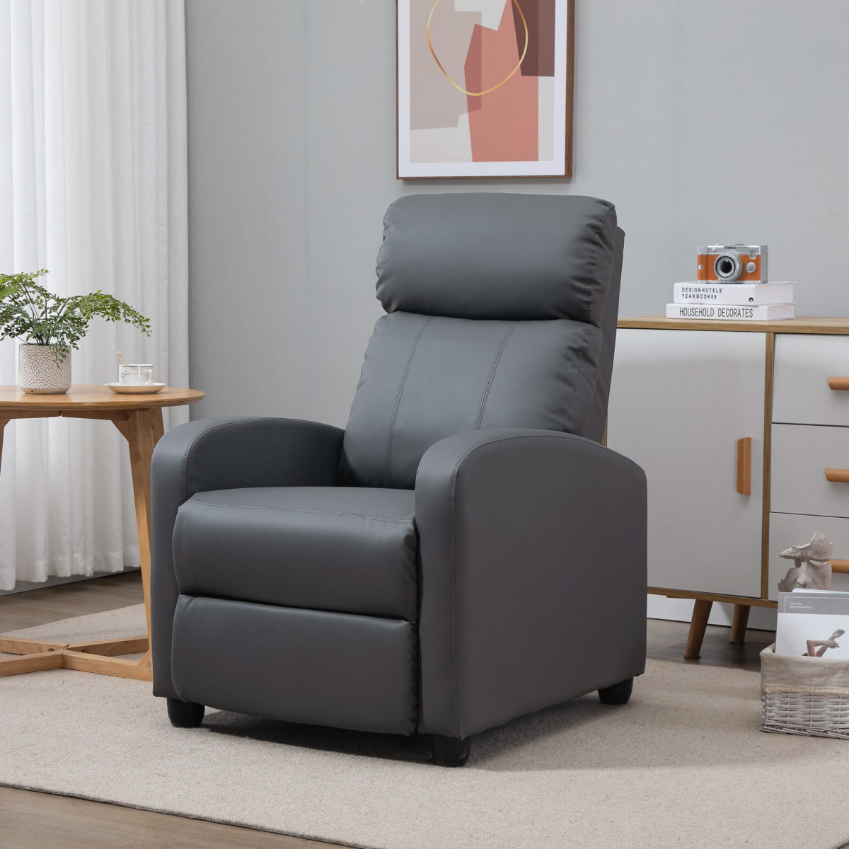 Recliner Armchair, Massage Faux Leather Push Back Reclining Chair With Adjustable Leg Rest, Side Pocket, For Home Living Room Theatre, Grey