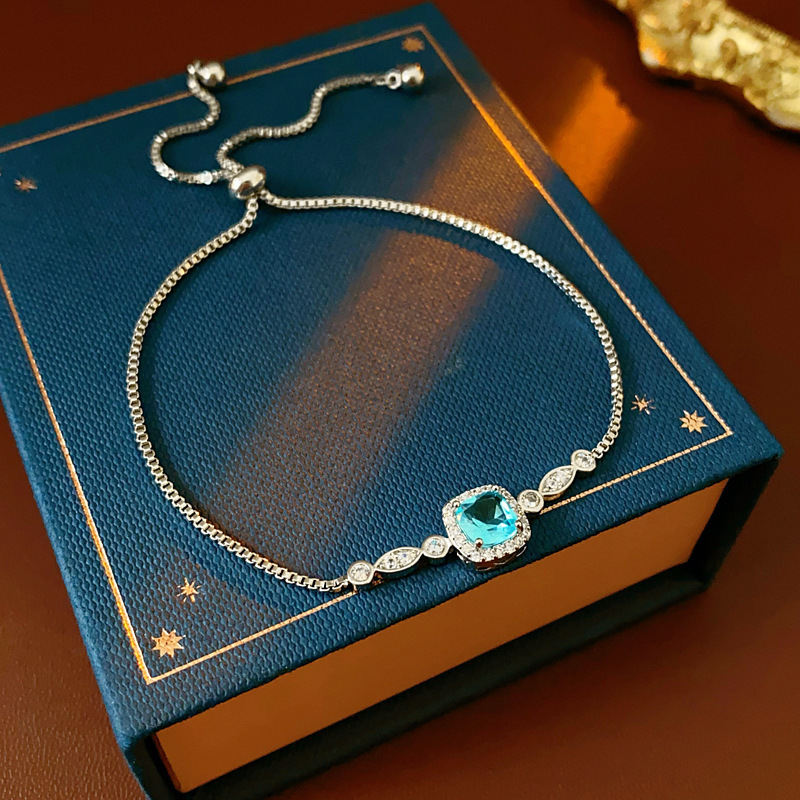 Ice Blue Zirconia Bangle Korean Ins Soft  Bracelet Dainty Luxury Wrist Accessory