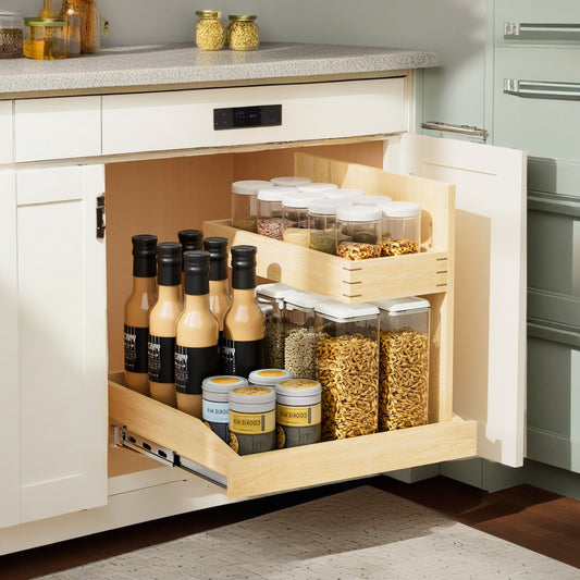 Under Sink Organizers And Storage 22  W X 21  D, 2 Tier Pull Out Cabinet Organizer With Soft Close, Adjustable Pull Out Cabinet Organizer With U Bracket For Bathroom Kitchen Right